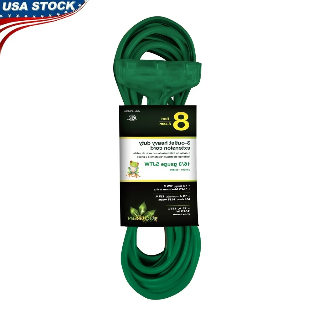 

Сверхмощный удлинитель 8 футов, 16/3, 3 выхода, SJTW, влагостойкий уличный кабель, 165 В, 13 А, прочная литая вилка