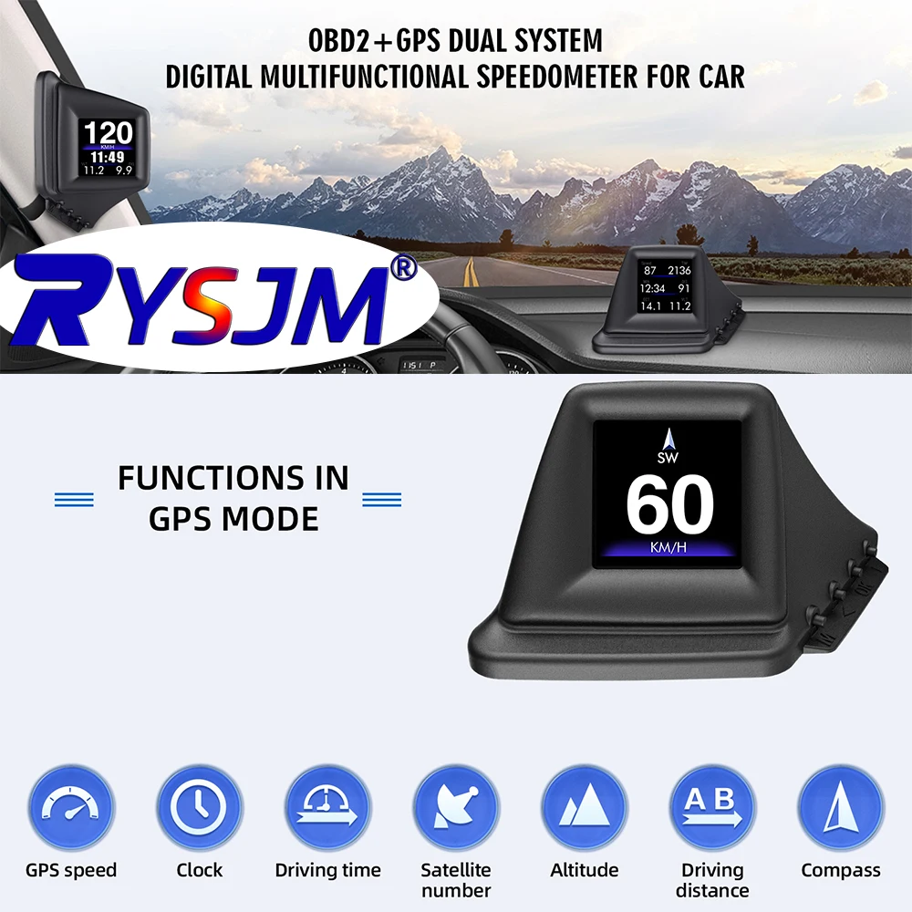 

OBD2+GPS Multi-function HUD Gadget On-board Computer A-pillar Trim Install RPM Turbo Oil Pressure Water Temp GPS Speedometer
