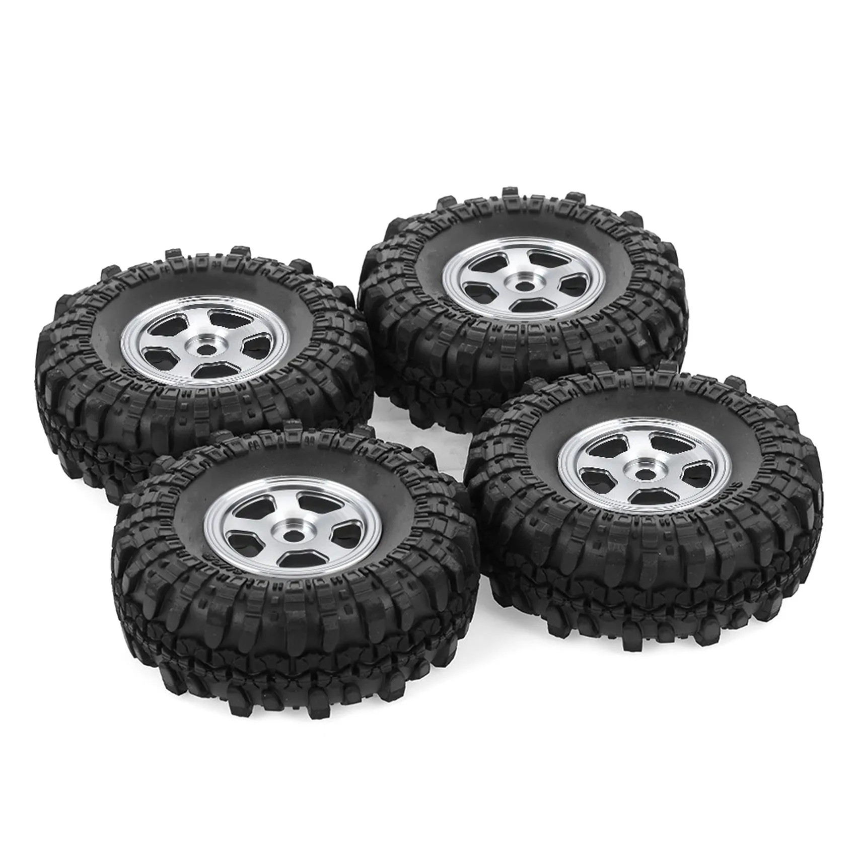 for Axial SCX24 1/24 RC Crawler Car 4PCS 1.0 Metal Beadlock Wheel Rims Tire Tyres Set Upgrade Parts Accessories,Silver