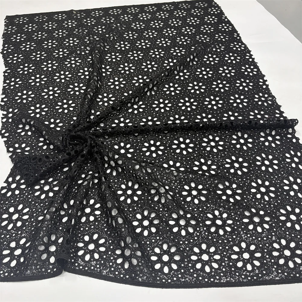 Neuer Stil Luxuriöser Schwarzer Bestickter Pailletten-Afrikanischer Spitzenstoff 2026 Hochwertige Wasserlösliche Modische Spitze 5 Yards – Detail 8