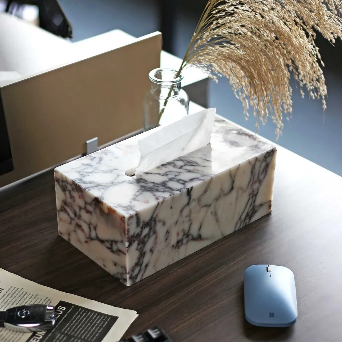 25x14x10CM Luxury Marble Tissue Box Holder Purple Card Paper Box for Home Living Room Desk Restaurant  Stylish Napkin Dispenser