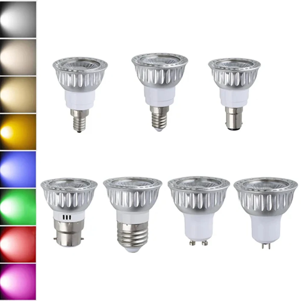 

5W LED Spotlight E27 GU10 E14 B22 B15 E12 GU5.3 COB LED Light Bulb AC 85-265V Colorful LED Lamp for Home Office Lighting