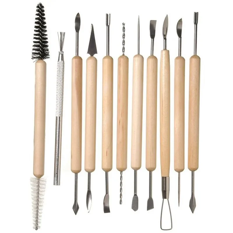 New 11pcs Clay Sculpting Tools Kit Sculpt Smoothing Wax Carving Pottery Ceramic Tools Polymer Shapers Modeling Carved Tool