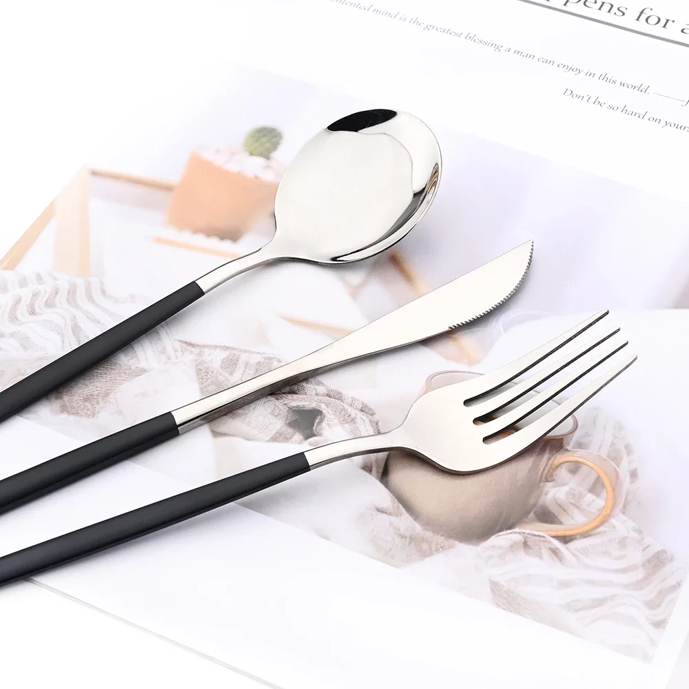 Mirror 5/6/30Pcs Black Silver Tableware Set Stainless Steel Cutlery Kitchen Dinnerware Set Western Knife Fork Spoon Flatware Set