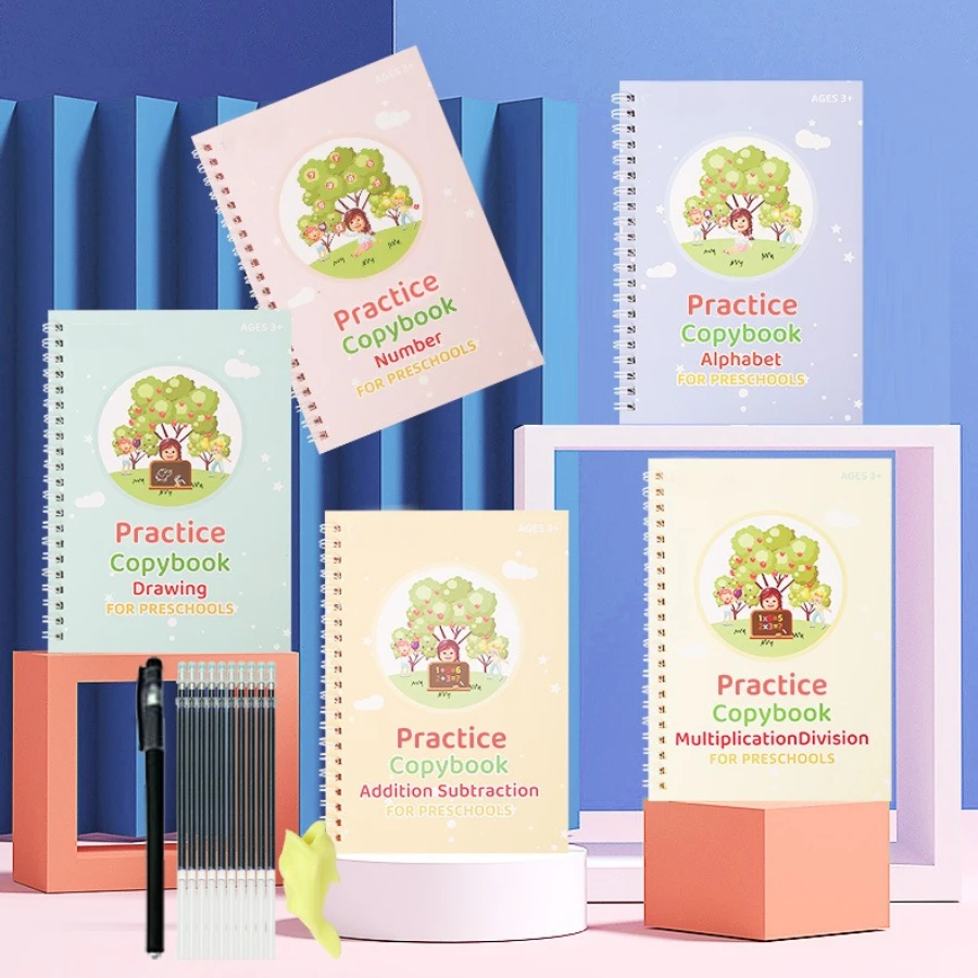 

3+ Years Old Practice Copybook Pen Preschools Kids Calligraphy Free Wiping Children Reusable Writing Book School Home Workbook