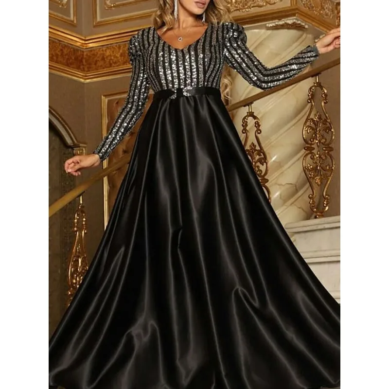 Tinaa Sequins Sexy Women's Dresses 2025 European V Neck Puff Sleeve Folds Shiny Banque Elegant Wedding Evening Dress 82625