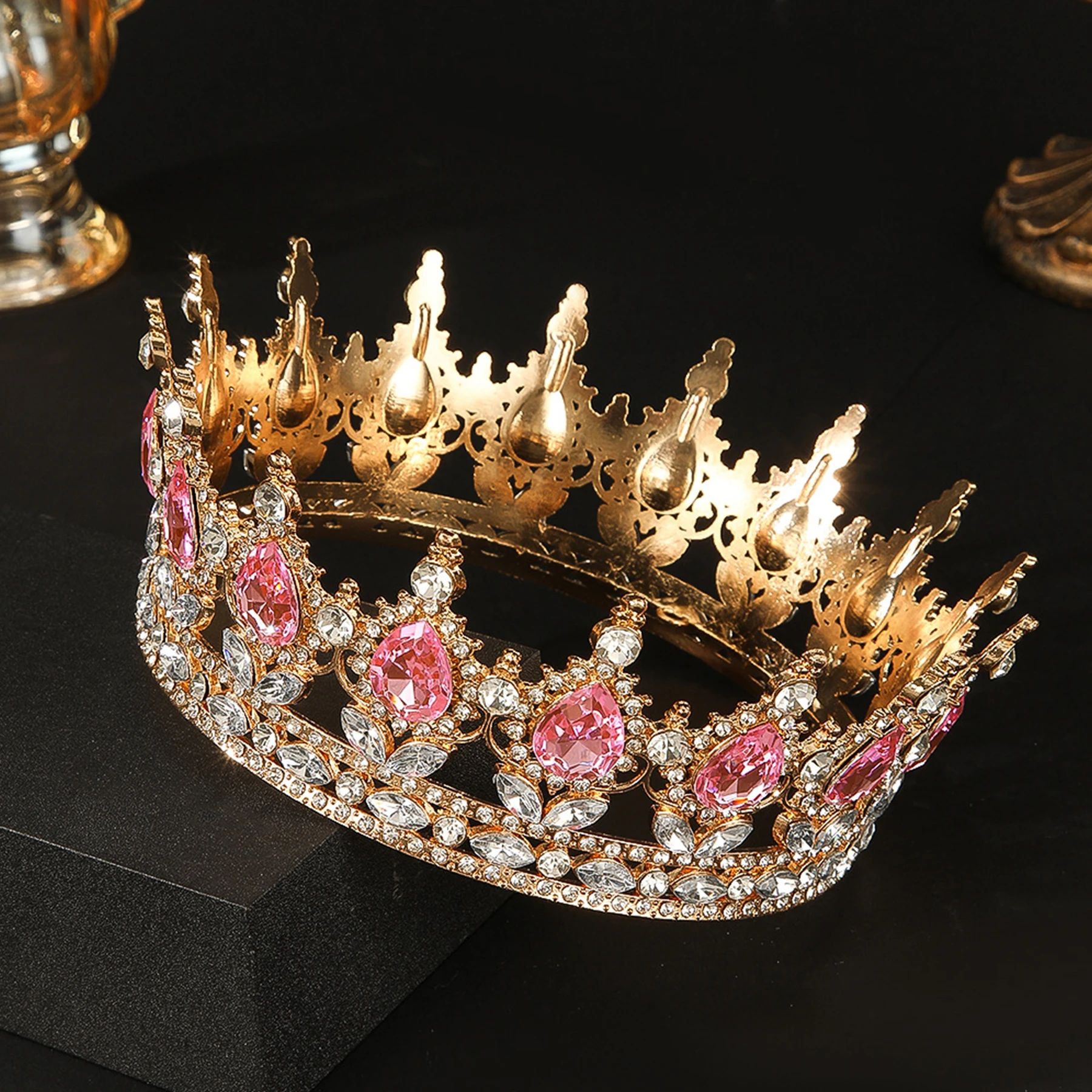 Luxuriöse Diamant-Kristall-Prinzessinnen-Brautkrone Glänzender Runder Kopfschmuck für Frauen Geburtstag Hochzeit Party Exquisit Elegant Tortendekoration – Detail 1
