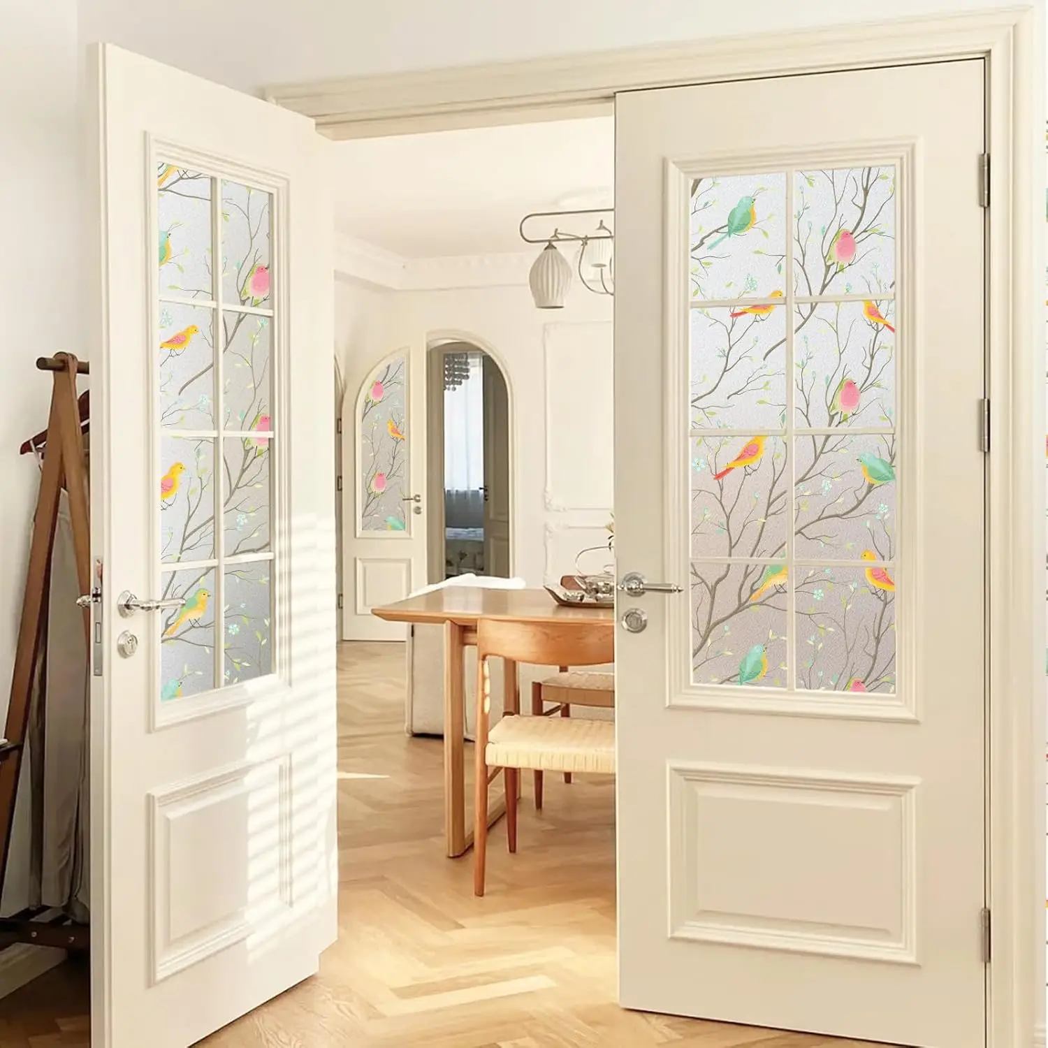 Window Privacy Film Bird Window Film Stained Glass Frosted Window Cling Decorative, Non-Adhesive Static Cling UV Window Film