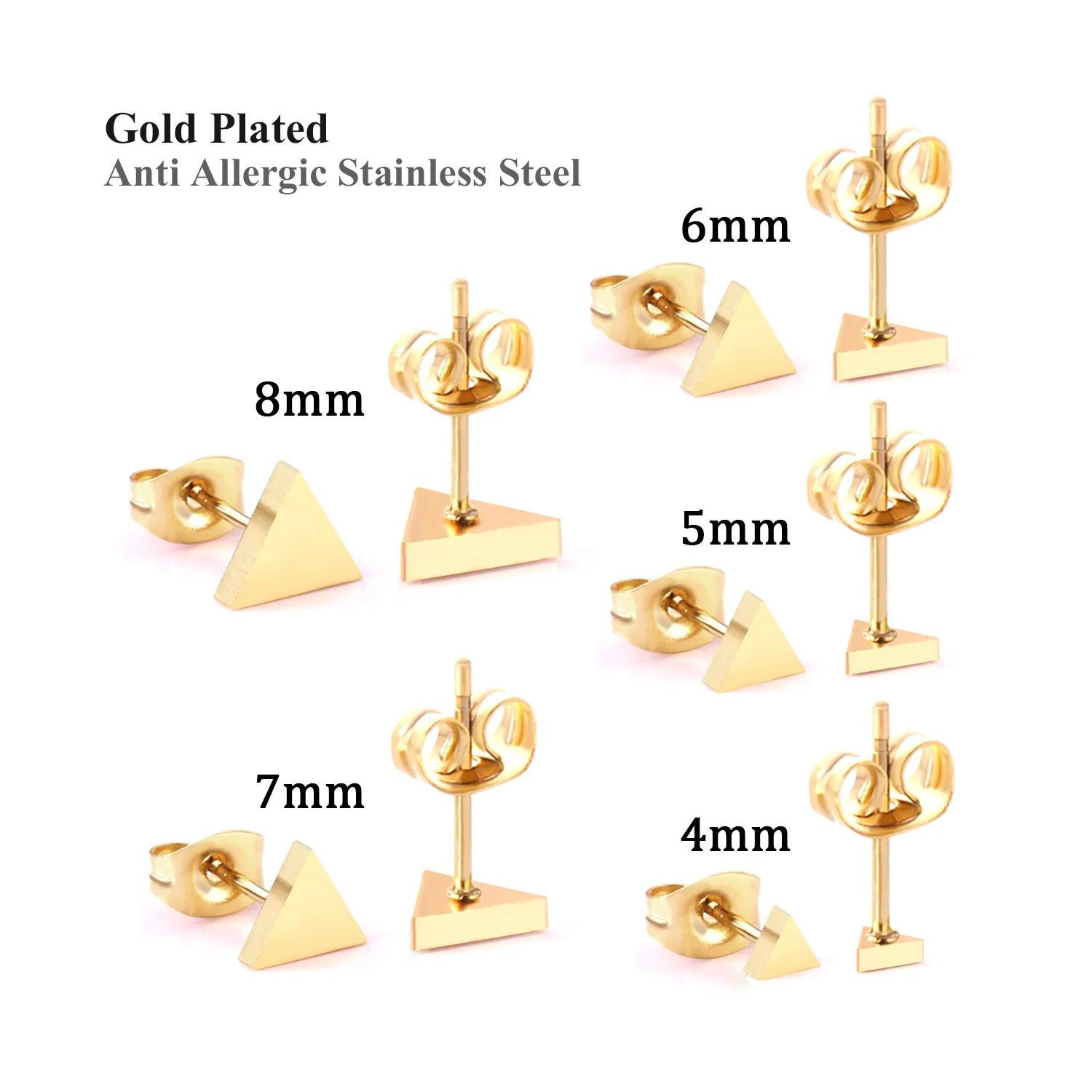 Wholesale 5pairs Stud Earrings Set Gold PVD Color Fashion Triangle Shape Piecing for Woman Men Classic Geometric Ears Jewelry