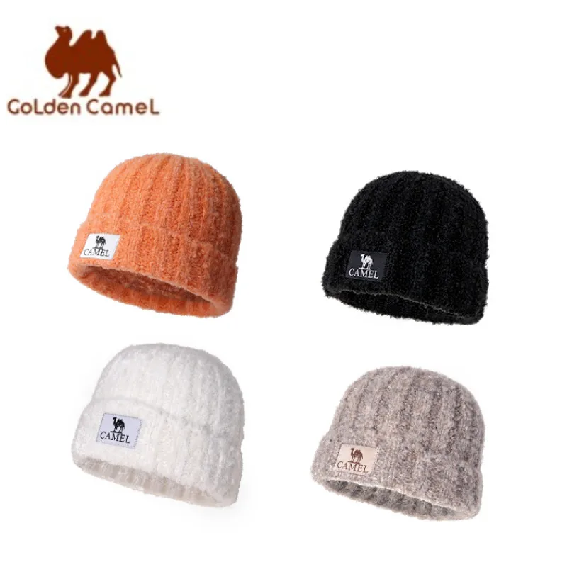 GOLDEN CAMEL Hiking Hats Winter New Wool Yarn Knitted Hat for Women Ear Protection Warm Wool Cold Caps Face Little Couple Travel