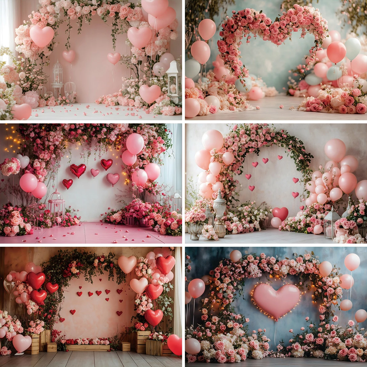 عيد الحب الزفاف التصوير خلفية الحب القلب بالون الأحمر روز قوس زهرة الزفاف دش صورة خلفية التصوير الفوتوغرافي