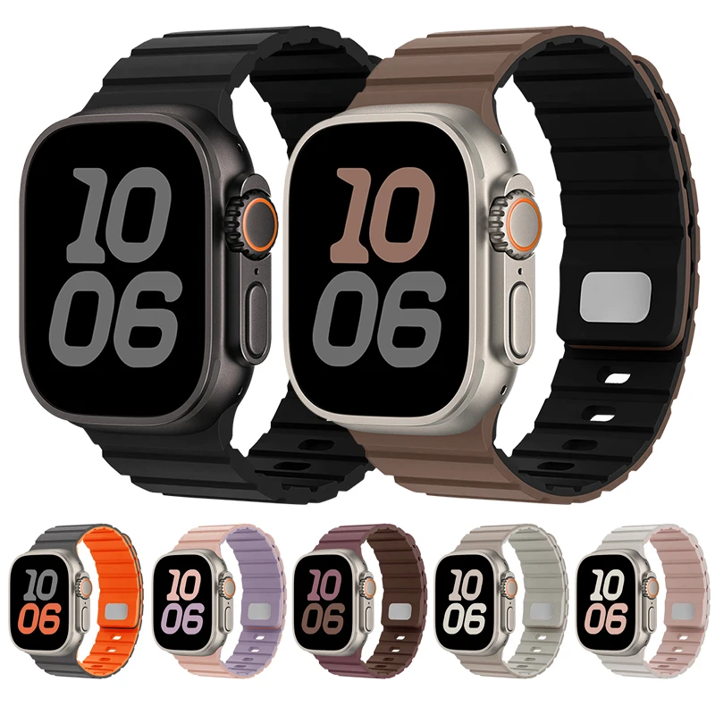 Magnetic Silicone Strap for Apple watch Band 40mm 44mm 46mm 45mm 49mm 41mm correas Bracelet iWatch Series 10 SE 9 8 Ultra 2 3 11