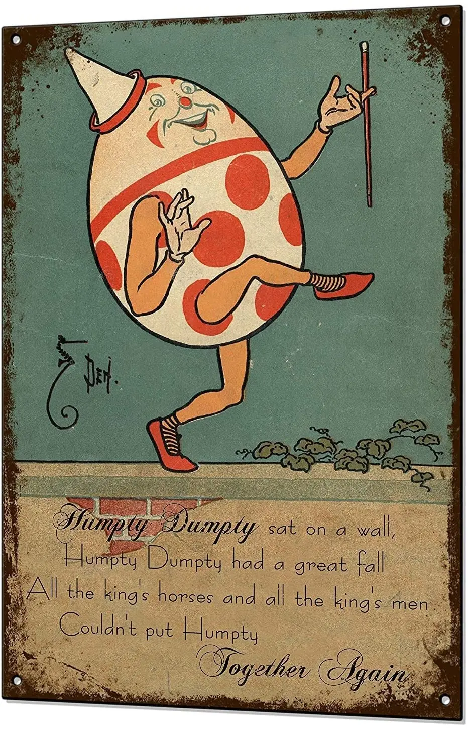 Letrero de metal retro Humpty Dumpty para guardería, placa decorativa de pared, arte shabby chic, regalo