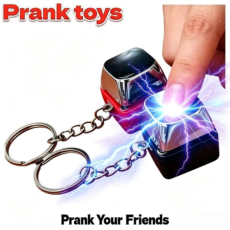 Electric Shock Prank Clicker Keychain Mechanical Tactile Button Shock Toy Novelty Trick Gadget for Adults Friends Funny Joke