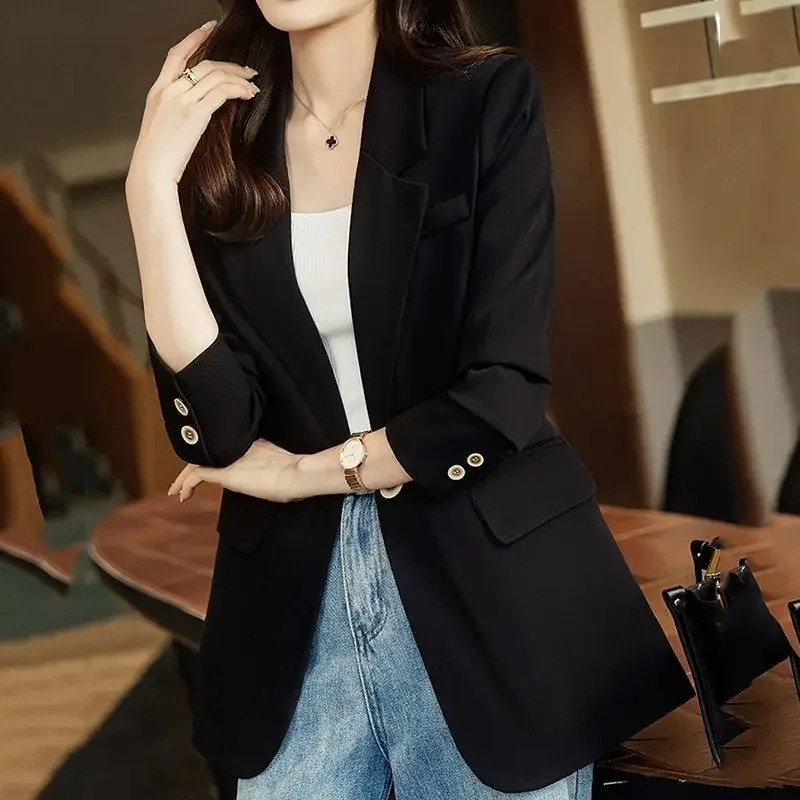 New Korean Chic Blazer Women Black Suit Long Sleeve Autumn Women\'s Jacket Office Ladies Coat Slim Blazer Femme Solid Brand