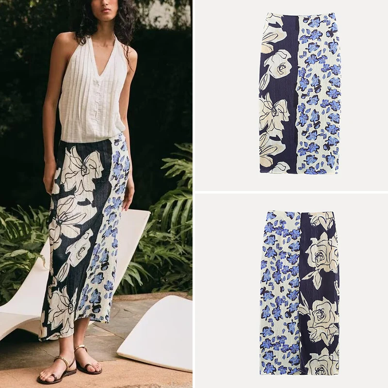 

Ele атласная юбка-миди с принтом, женская модная летняя новинка, брендовая тонкая юбка-миди из полиэфирного волокна Z, обычная тонкая юбка-миди