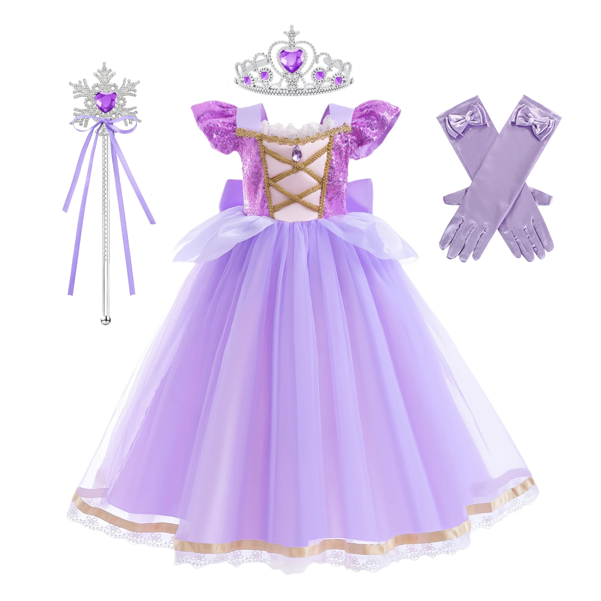 Baby Meisjes Deluxe Elegante Rapunzal Prinses Jurk Cosplay Kostuum Kids Halloween Verjaardagsfeestje Vestido Paars Gezwollen Jurken