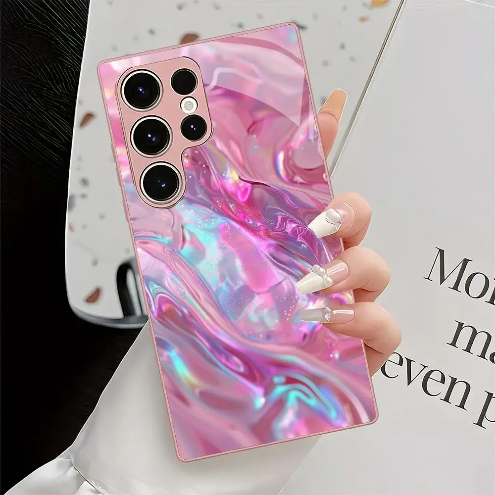Pink textured electroplated glass phone case suitable for Samsung Galaxy S26 S25 S24 S23 S22 S20 FE/Ultra/Plus anti drop