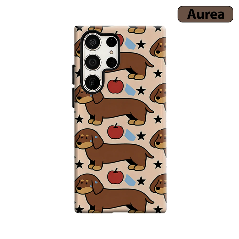 Cartoon Dachshund Apple Print Phone Case for Samsung Galaxy S26 S25 Ultra S24 S23 Ultra Plus Shockproof Double layer Back Cover
