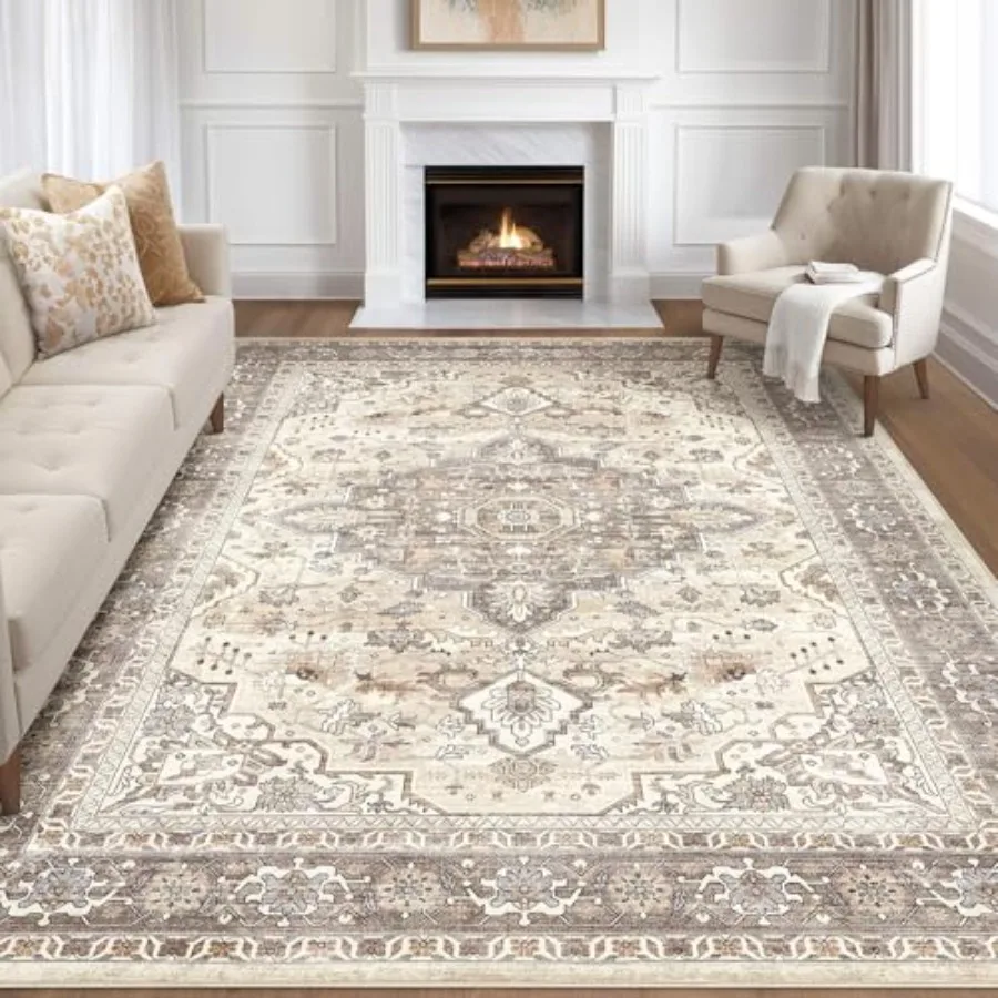 

10x12 Area Rug Living Room: Washable Boho Large Neutral Vintage Soft Rugs Stain Resistant Farmhouse Non Slip Indoor Floor Carpe