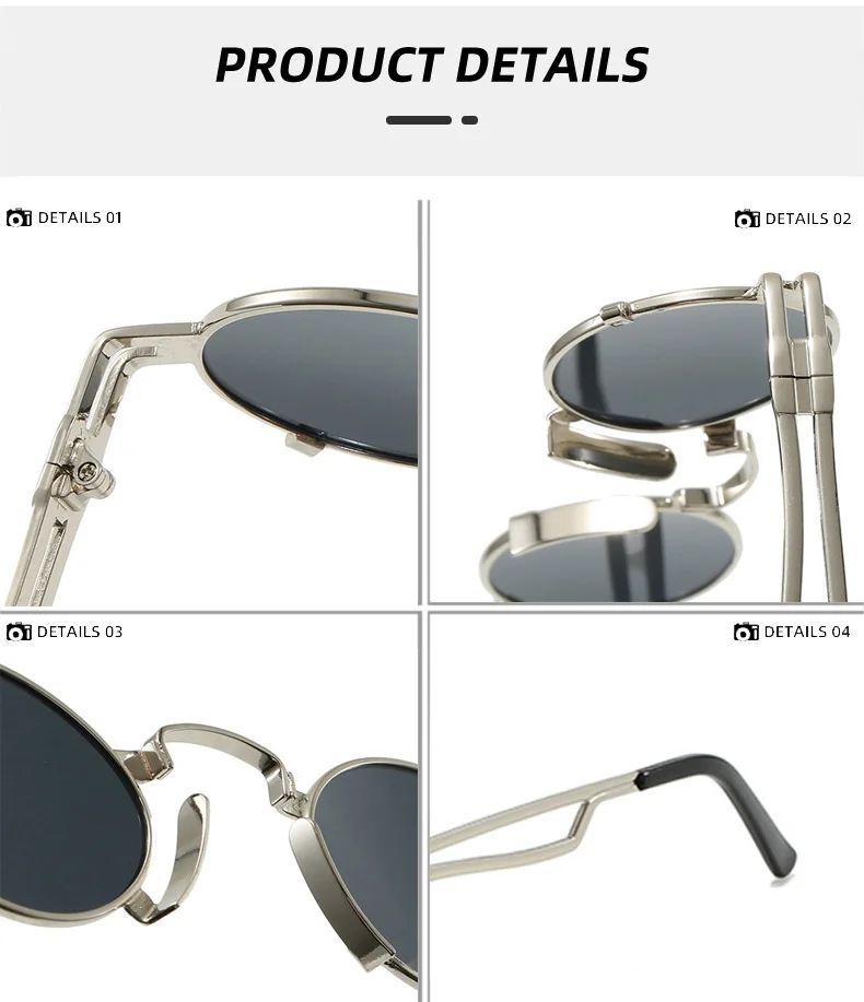 Punk Kleine Runde Sonnenbrille Frauen Retro Marke Designer Metall Rahmen Fashion Shades UV400 Sonnenbrille Weibliche Outdoor Brillen Männer – Detail 12