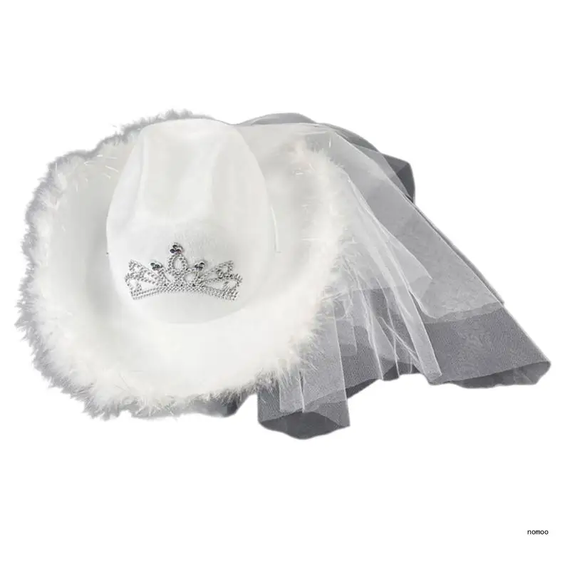 Bridal Cowgirl Top Hat Women Wedding Hat with Veil Carnivals Costume Headwear