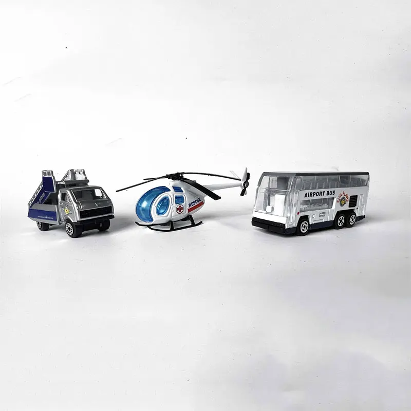 3PCS 1/87 HO Scale Model Airport Bus Gangway Truck Rescue Helicopter Model Miniature Collection HO Scene Sand Table Landscape