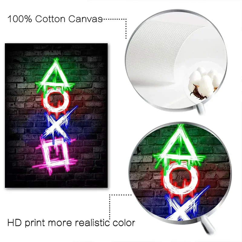 1pc Frameless Canvas Painting Gaming Neon Eat Sleep Game Repeat Canvas Posters Gamer Room Decor Canvas Print Art for Home Esport - view 5