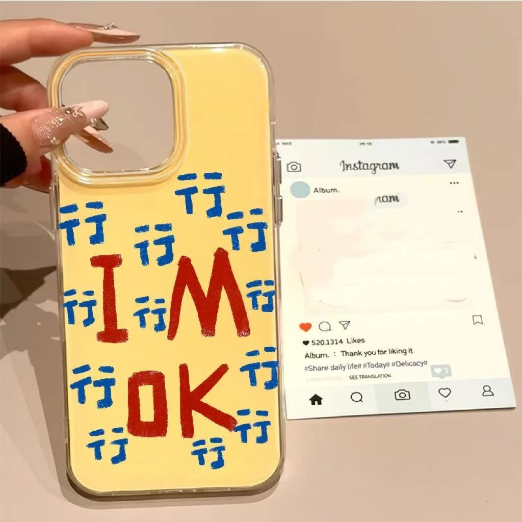 

I am ok Chinese words english word phone case for iphone 17 pro max 16 plus 15 14 13 11 silicone back cover for iphone 12 pro xr