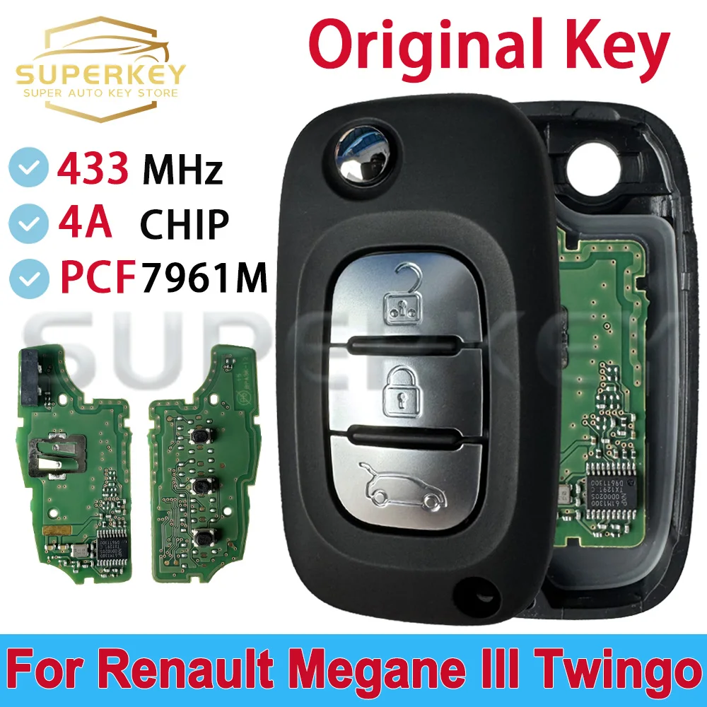 SUPERKEY Original 4A CHIP PCF7961 For 2012 - 2016 Renault Megane III Twingo Duster Flip Remote Smart Car Key Fob CWTWB1G767