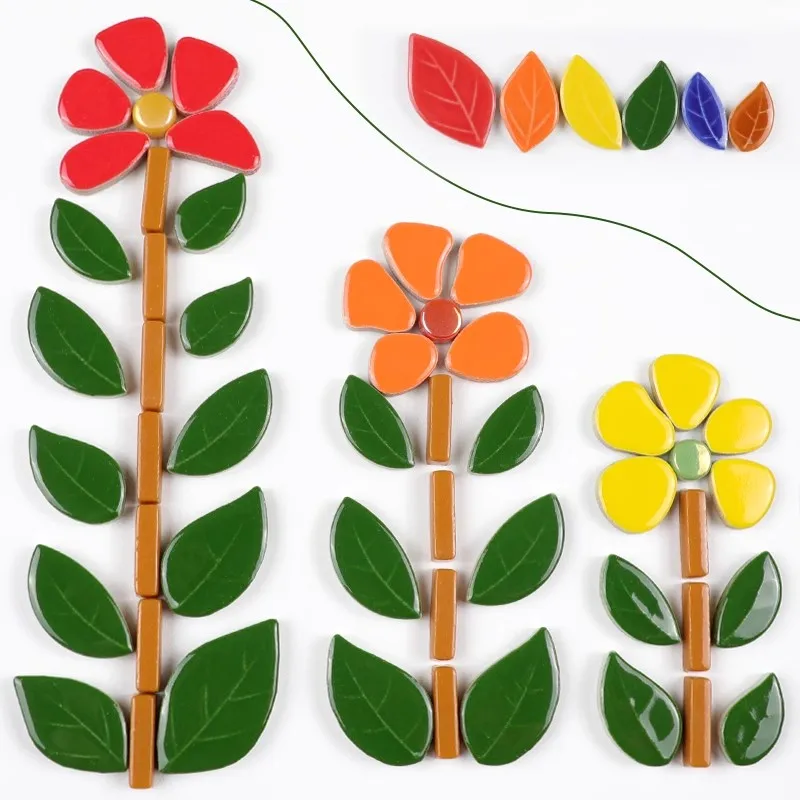 

DIY Ceramic Mosaic Leaf Patch Embellishment Small Particles Adult Children Handmade Decoration Materials Green Mixed Color