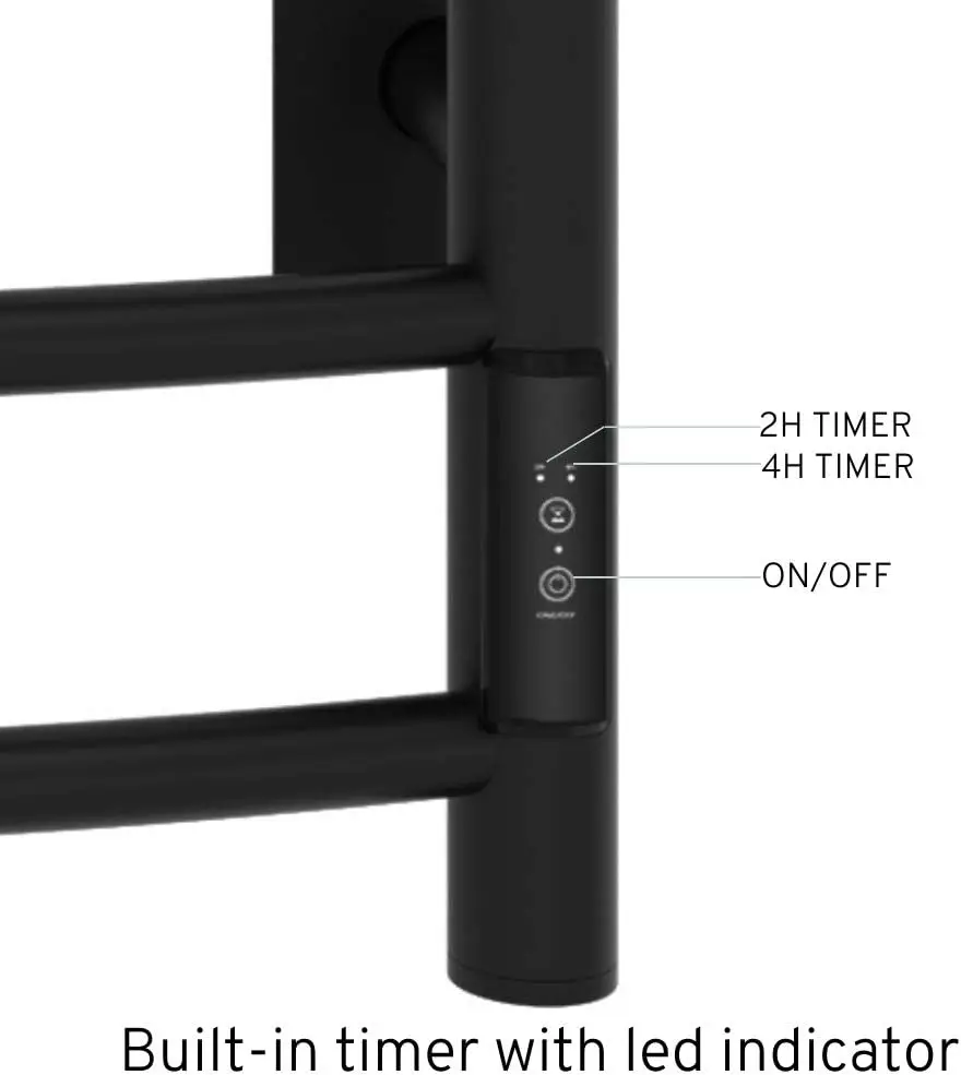 Handtuch wärmer mit Timer | eingebauter Timer mit LED-Anzeigen | 3 Timer-Modi: Ein/Aus, 2 h, 4 h | Wand montage