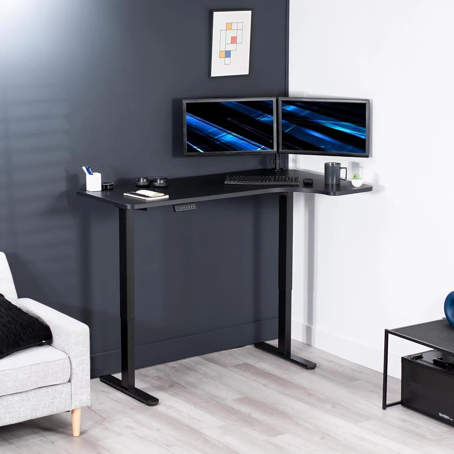 Electric Standing Desk Dual Motor Height Adjustable L-Shape 58x35in 220lbs Sit Stand Corner Reversible Deep Top, Customized