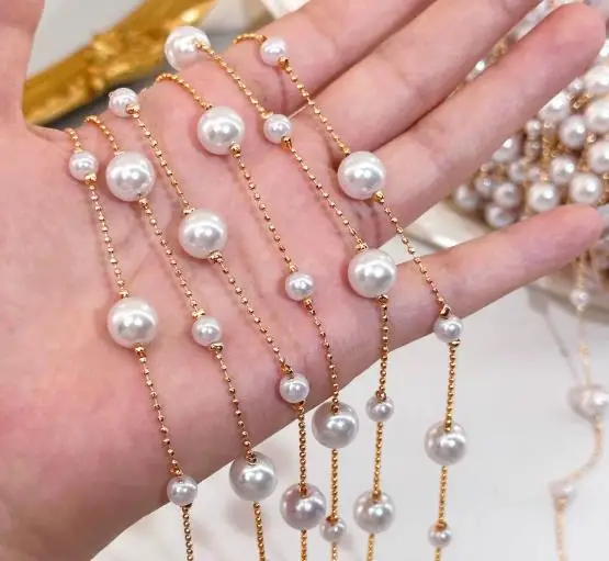 0.5 Meter 1 Meter Faux Pearl Beaded Copper Chain for Lolita Clothing Accessories Wedding Headwear Necklace Bracelet DIY Supplies