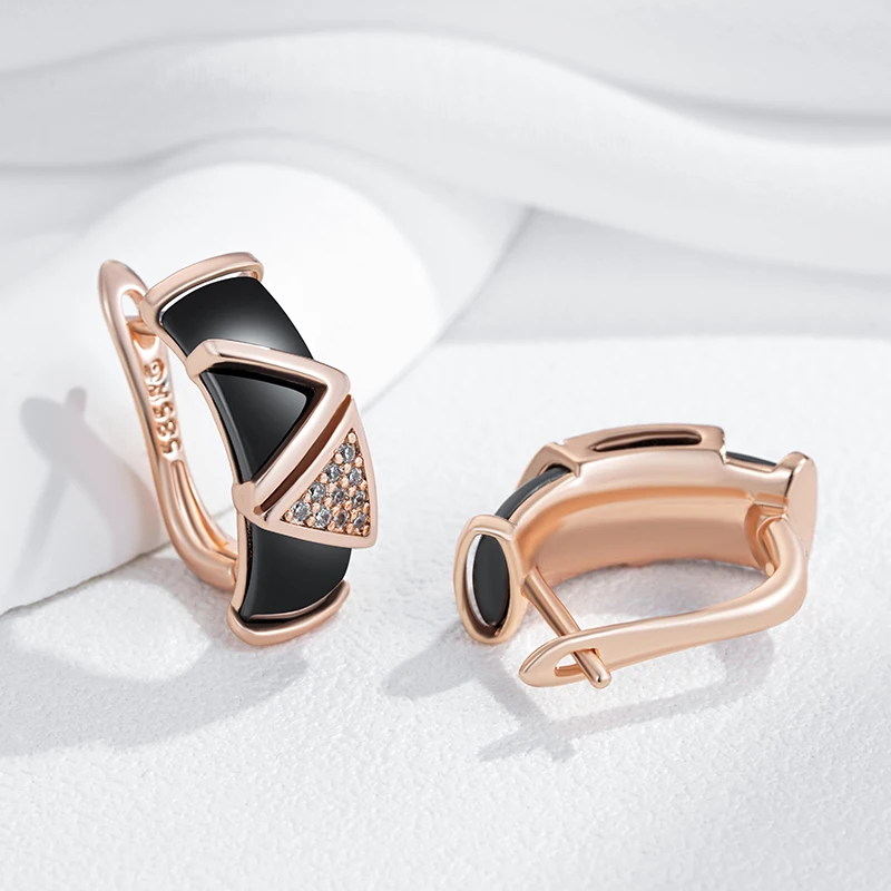 Kinel Hot Black Ceramics Drop Earrings For Women 585 Rose Gold Color Natural Zircon Accessories High Quality Daily Fine Jewelry
