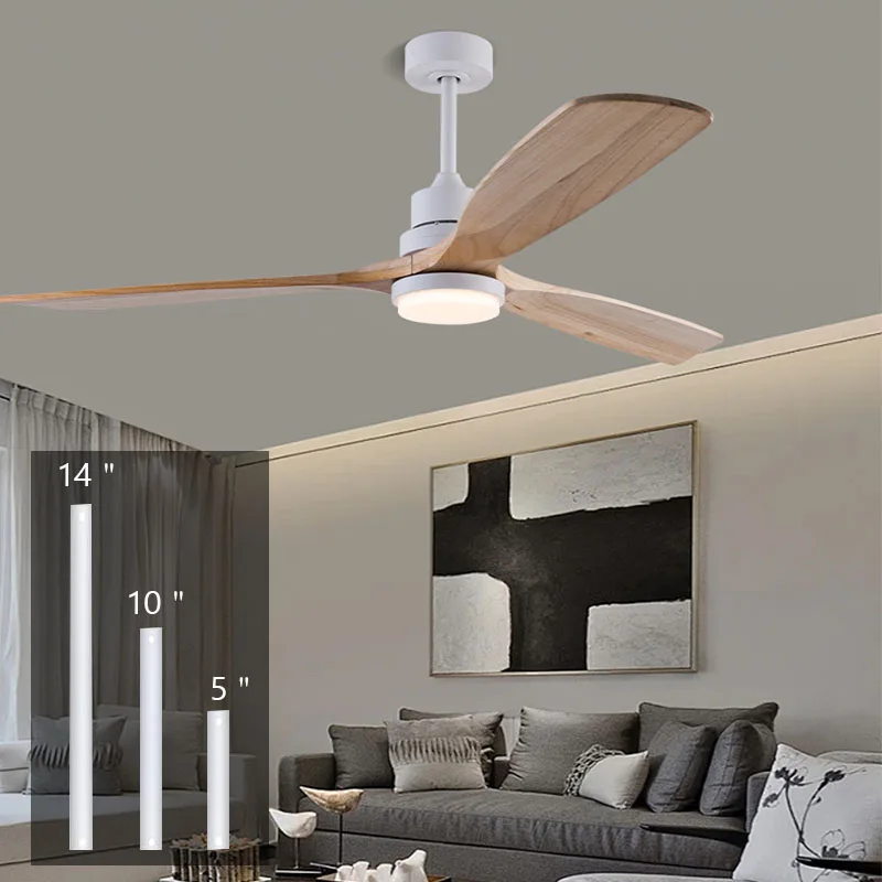 LED Holz-Deckenventilator mit Dreifarbiger Fernbedienung, Geräuschlose Deckenpendelleuchte mit Verstellbarer Höhe, Schlafzimmer-Dekoration