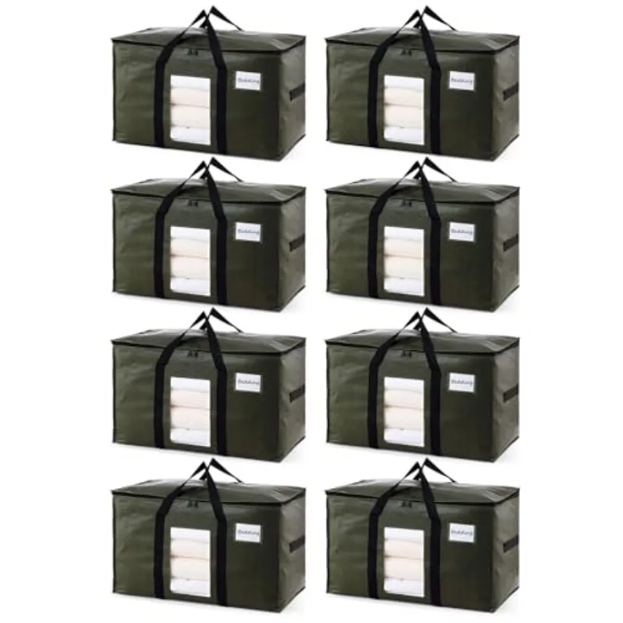 

Набор из 8 зеленых сверхбольших сумок для хранения, сверхпрочные сумки-тоуты с прозрачным окном и ручками по периметру, идеально подходят для переезда