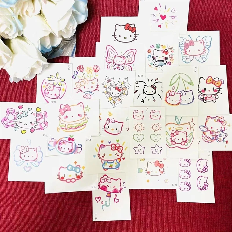 Hello Kitty Sanrio Kawaii Anime Summertime Waterproof Disposable Tattoo Sticker Cute Sweet Cartoon Flower Arm Decal Gifts Girls