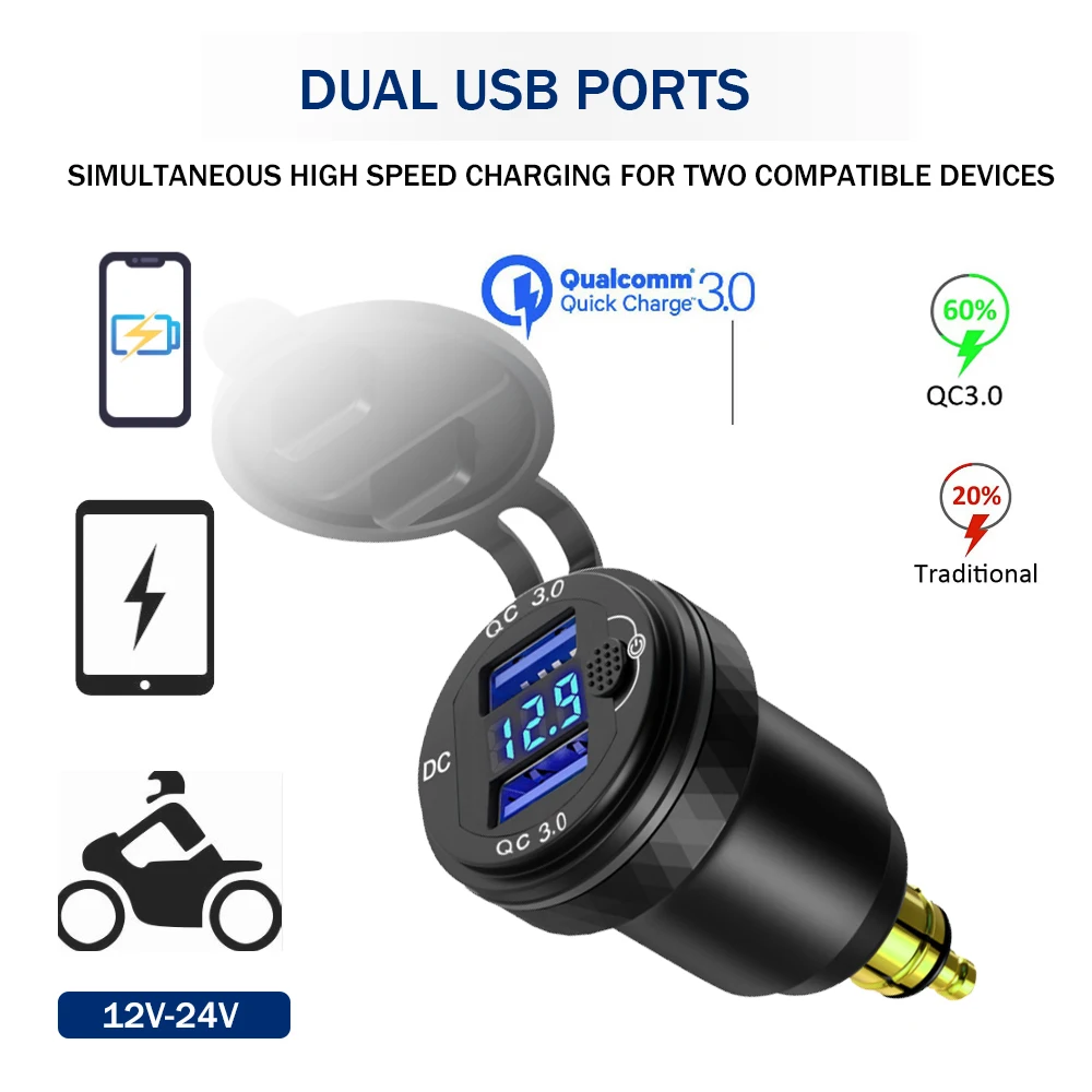 Adaptador de corriente de enchufe USB Dual, pantalla LED, carga rápida 3,0, para BMW R1300GS, R1200, RT, GS, R1250, F850GS, C400GT, K1600B