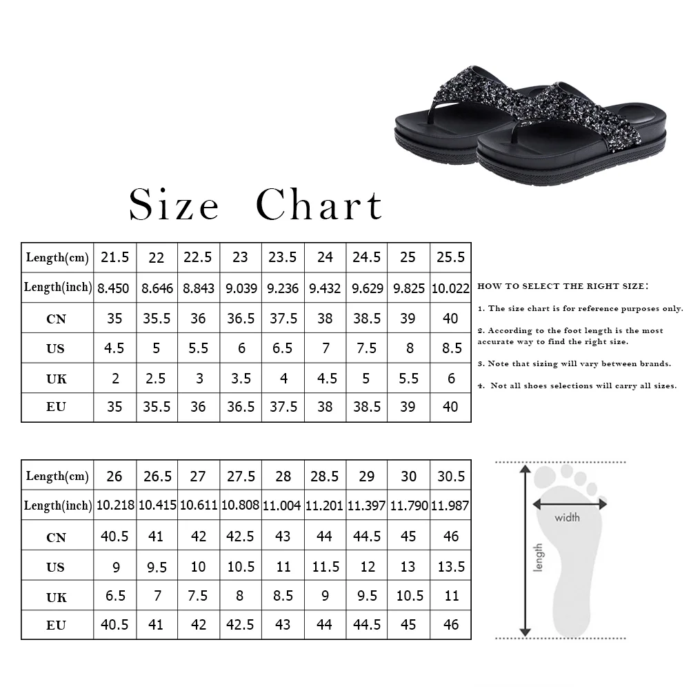 1 Pair Summer Women Thick Sole Sandals Platform Sandals Wedge Sandals Stylish Sequined Rhinestones Flop Beach Shoes for Women