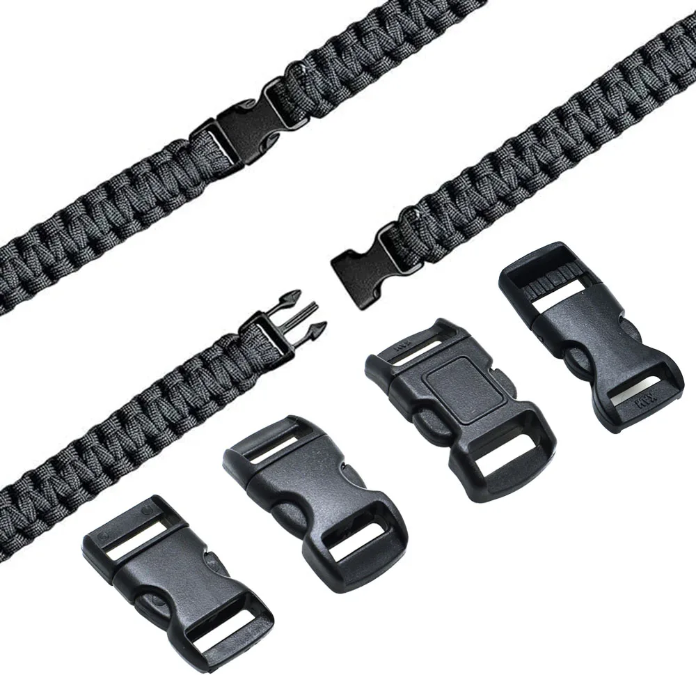 10 szt. 3/8 "(10mm) wyprofilowane mini klamry z bocznym uwalnianiem do bransoletki paracord/obroże dla kotów czarne