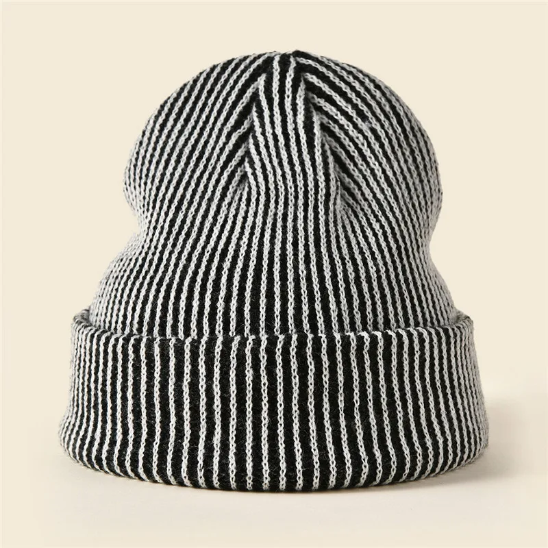 Baggy knitted beanie hat for women New winter designer soft breathable warm skullies gorros Men solid striped knit hat