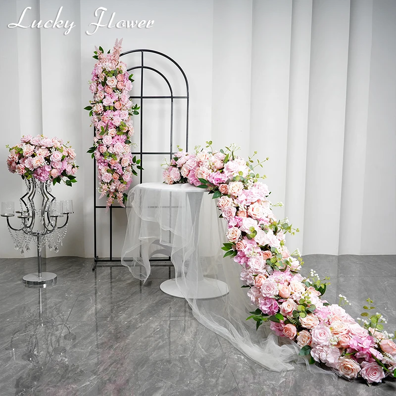 

Pink Long Runner Flower Row Artificial Flower Row For Wedding Decoration Road Leading Flower Ball Floral Backdrop Arrangement