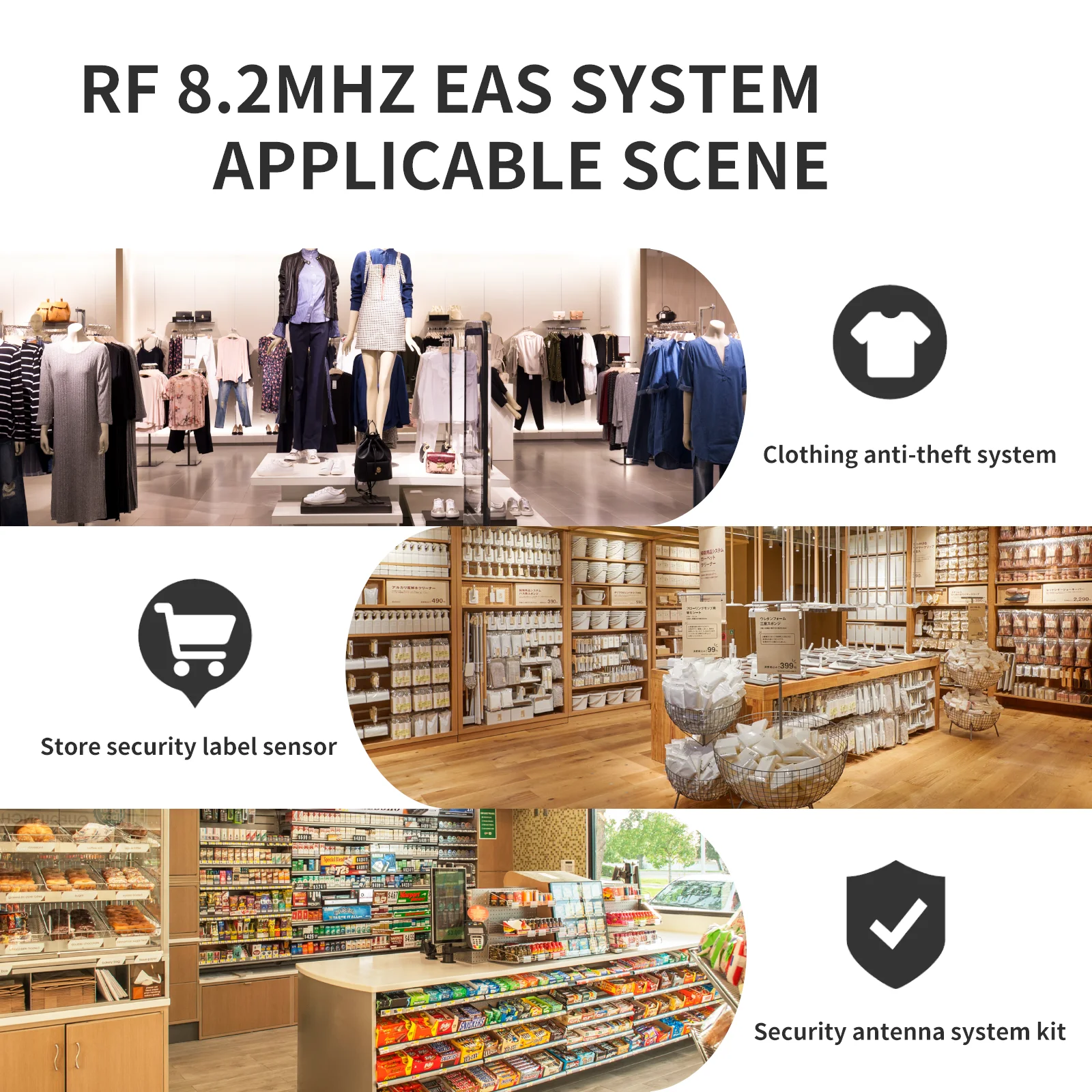 ประตูนิรภัย RF 8.2MHz สำหรับซูเปอร์มาร์เก็ตวัสดุ ABS สีขาวเสียงและไฟเตือนป้องกันการโจรกรรมสำหรับร้านขายเสื้อผ้า