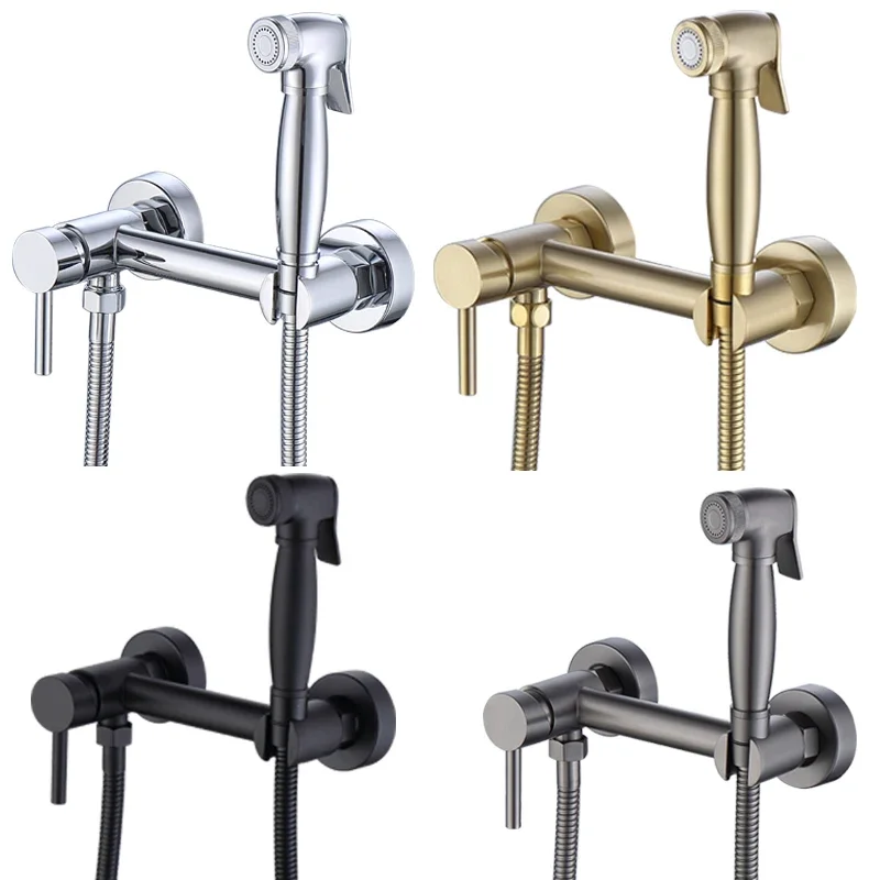 

Набор смесительных клапанов для распылителя биде, настенный ручной тканевый смеситель для биде Shattaf, латунный смеситель для биде с горячей и холодной водой, распылитель для унитаза