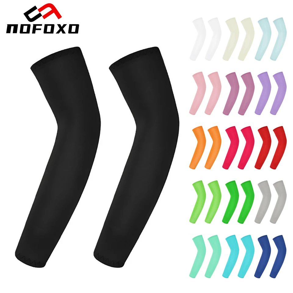 

NOFOXO Summer Kids Arm Guard Sleeves Children Solid Color UV Protection Outdoor Activities Cycling Ice Silk Elastic Sleeves