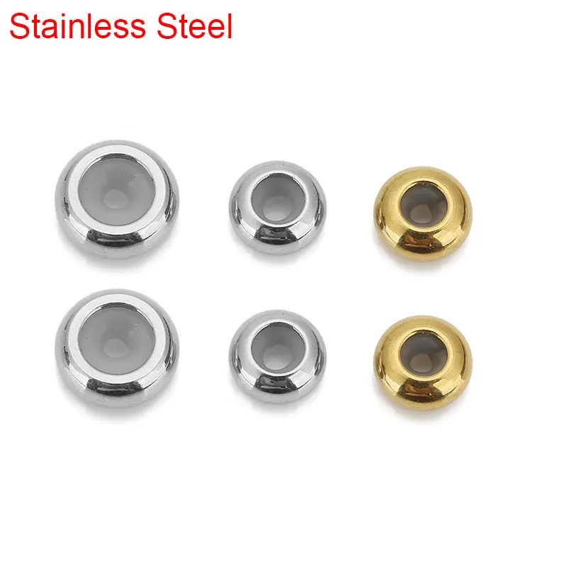 

100pcs 8mm 10mm Stainless Steel Stopper Beads With Silicon Loose Rondelle Spacer Beads for Diy Necklace Bracelet Jewelry Making