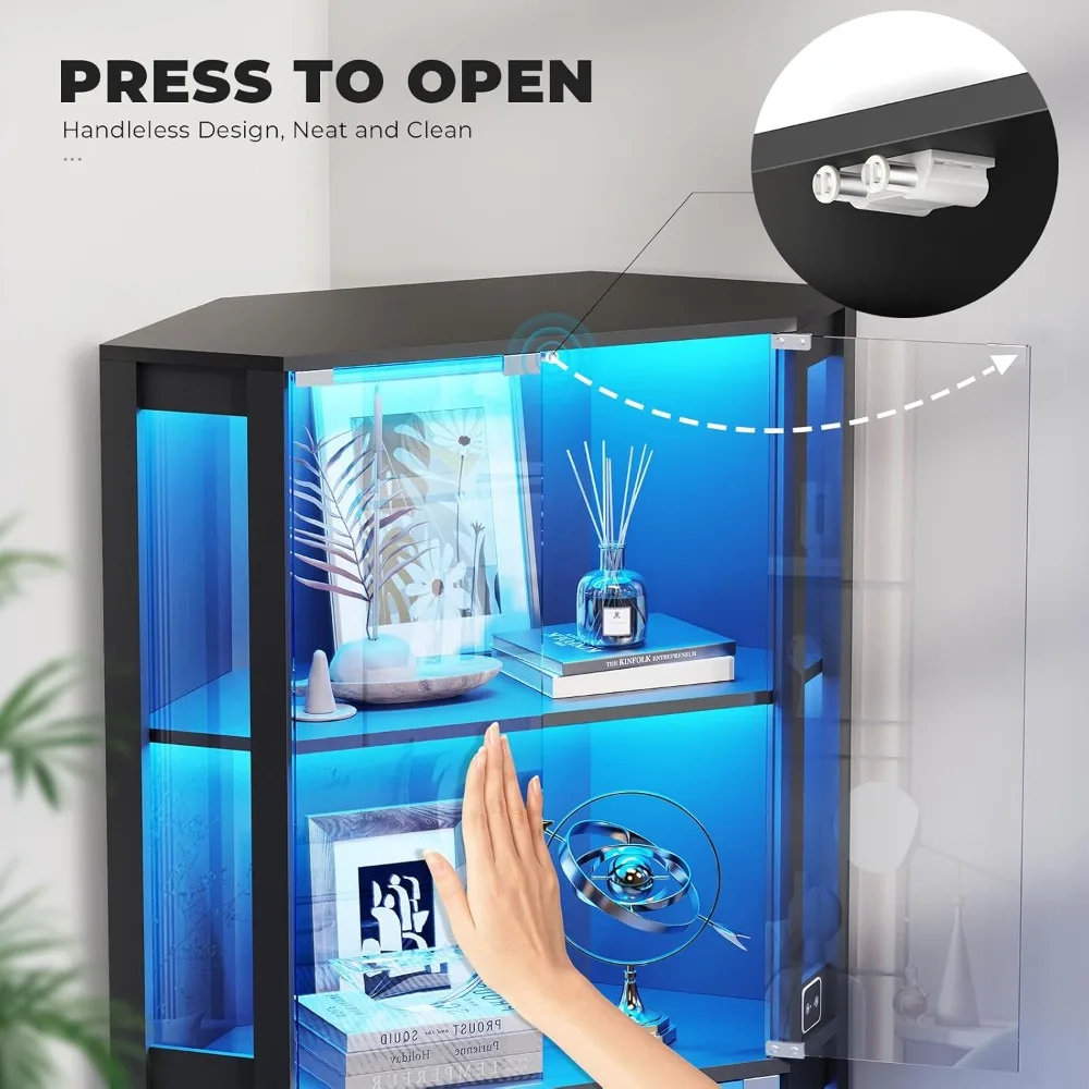 Armário Curio iluminado 65 com prateleiras de vidro de 4 camadas e iluminação de 3 cores para exibição de colecionáveis