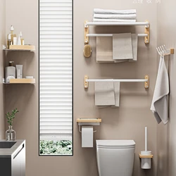 Beech towel rack no punch bathroom shelf toilet wall mounted washroom storage organizer bath towel holder bathroom accessories