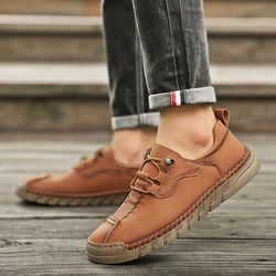 Brand Leather Men's Shoes Breathable Driving Shoes Designer Outdoor Men Loafers Lace-Up Men Flat Casual Shoes Fashion Moccasins